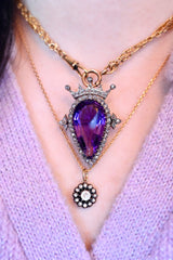 Sold on Layaway | 18K & Silver Victorian Diamond & Amethyst Crowned Heart Brooch-Pendant
