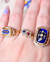Sold on Layaway | 18K English Victorian Diamond, Sapphire & Ruby Double Heart Ring
