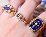 14K & Silver Dutch Victorian Diamond Bristol Blue Bague Au Firmament Ring