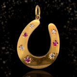 14K Victorian Diamond & Ruby Horseshoe Pendant