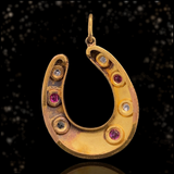14K Victorian Diamond & Ruby Horseshoe Pendant