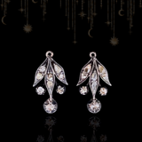 Sold on Layaway | 14K & Silver Dutch Victorian Floral Leaf Diamond Collet Set Dangle Earrings