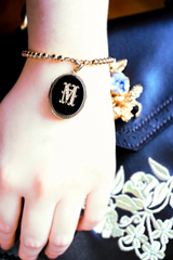 18K French Victorian Onyx & Diamond Initial M Locket