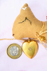 14K Victorian Diamond Starburst Heart Locket with Engraved "Milda" On Reverse