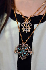 18K French Victorian Diamond Monogram AM/MA or MV/VM Brooch-Pendant (With Detachable Brooch Pin)