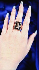 14K Victorian Diamond & Onyx Signet Initial A Ring