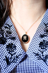 18K French Victorian Onyx & Diamond Initial M Locket