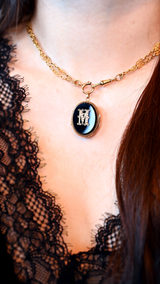 18K French Victorian Onyx & Diamond Initial M Locket