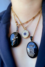 18K & Silver Victorian Diamond Onyx Coronet Crown Monogram HR/RH Locket