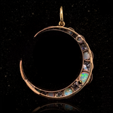 14K & Silver Victorian Diamond & Opal Crescent Pendant