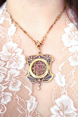 18K European Victorian/Edwardian Diamond & Ruby Monogram AP/PA Plique A Jour Enamel Pendant