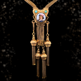 14K European Victorian Enamel Lady Portrait Long Guard Slider Chain 40.5"