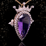 Sold on Layaway | 18K & Silver Victorian Diamond & Amethyst Crowned Heart Brooch-Pendant