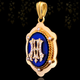 Sold on Layaway | 18K French Victorian Diamond & Pearl Bristol Blue Guilloche Initial M Locket