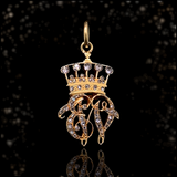 18K Victorian Diamond Coronet Crown Monogram EW/WE Pendant
