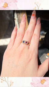 Sold on Layaway | 18K English Victorian Diamond, Sapphire & Ruby Double Heart Ring