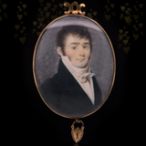 18K French Georgian Marriage Token Gentleman Portrait Miniature Locket with Hairwork & Heart Padlock