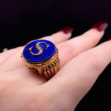 18K French Vintage Diamond & Lapis Lazuli Initial S Ring