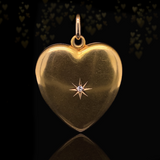 14K Victorian Diamond Starburst Heart Locket with Engraved "Milda" On Reverse