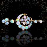 18K Victorian Diamond & Opal Star Crescent Brooch
