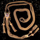 14K European Victorian Enamel Lady Portrait Long Guard Slider Chain 40.5"