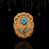 14K Georgian/Victorian Diamond & Turquoise Forget Me Not Flower Repousse Hairwork Brooch