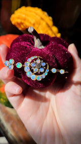 18K Victorian Diamond & Opal Star Crescent Brooch