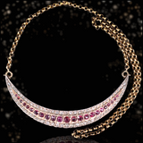 Sold on Layaway | 9K & Silver Victorian Diamond & Ruby Crescent Brooch-Necklace with Detachable Chain 18"