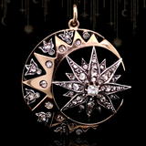 Sold on Layaway | 14K & Silver European Victorian Diamond Tulip Crescent Star Pendant