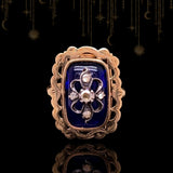 14K & Silver Dutch Victorian Diamond Bristol Blue Bague Au Firmament Ring