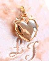 18K French Victorian Floral Engraved Puffy Heart Locket