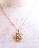 18K French Victorian Floral Engraved Puffy Heart Locket