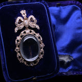 14K & Silver Victorian Diamond & Rock Crystal Floral Locket, Detachable Brooch & Pendant Bail with Original Box (3-in-1)