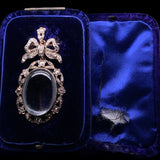 14K & Silver Victorian Diamond & Rock Crystal Floral Locket, Detachable Brooch & Pendant Bail with Original Box (3-in-1)