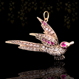 14K Georgian/Victorian Diamond & Ruby Bird of Paradise Pendant