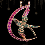 18K European Victorian Ruby & Emerald Swallow Crescent Pendant