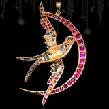 18K European Victorian Ruby & Emerald Swallow Crescent Pendant