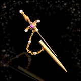 18K French Victorian Ruby & Pearl Sword Jabot Pin