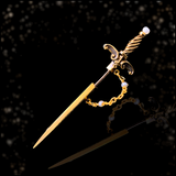 18K French Victorian Ruby & Pearl Sword Jabot Pin