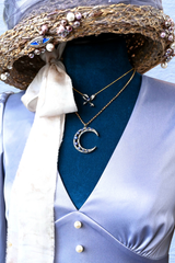 14K & Silver German Victorian Diamond & Sapphire Crescent Pendant