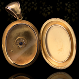 15K English Victorian Diamond & Sapphire Flower Cluster Locket c.1876 with Double Portrait