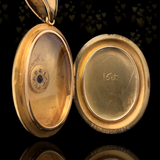 15K English Victorian Diamond & Sapphire Flower Cluster Locket c.1876 with Double Portrait