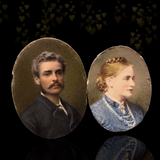 15K English Victorian Diamond & Sapphire Flower Cluster Locket c.1876 with Double Portrait