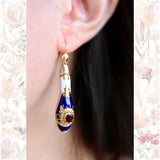 18K Victorian Garnet, Blue & White Enamel Snake Dangle Earrings