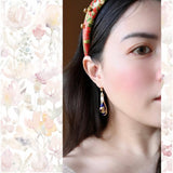 18K Victorian Garnet, Blue & White Enamel Snake Dangle Earrings