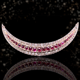 Sold on Layaway | 9K & Silver Victorian Diamond & Ruby Crescent Brooch-Necklace with Detachable Chain 18"