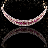 Sold on Layaway | 9K & Silver Victorian Diamond & Ruby Crescent Brooch-Necklace with Detachable Chain 18"