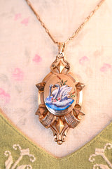 14K European Victorian Swan Enamel Locket