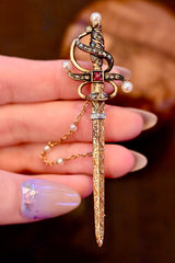 Sold on Layaway | 14K Dutch Victorian Diamond, Ruby & Pearl Sword Brooch