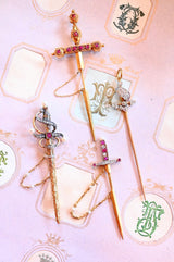 15K Victorian Ruby & Garnet Sword Jabot Pin